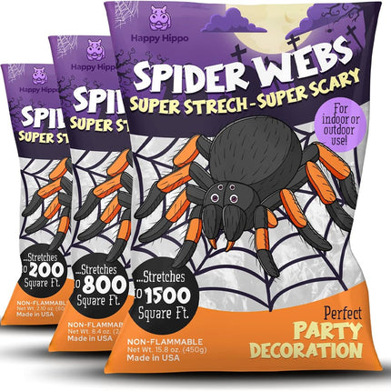 Halloween Spider Web Decoration, 200 Square Feet & Plastic Spiders, Halloween Party Supplies, Spider Webs (Small, 200 Sq Feet) (8 Fake Spiders Included)