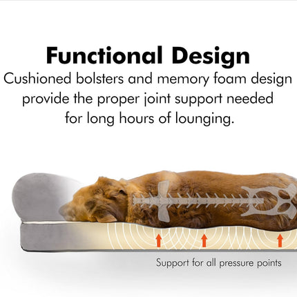 X-Large Dog Bed, Orthopedic Dog Sofa Memory Foam Mattress, Calming Dog Couch Bed, Wall Rim Pillow, Water Resistant Liner, Washable Cover, Non-Slip Bottom, Chester, X-Large Cocoa Brown