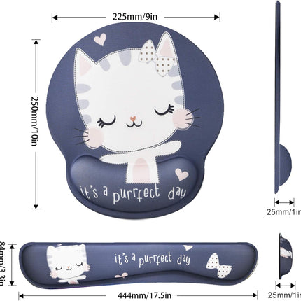 Keyboard Mouse Pad Wrist Rest, Gel Ergonomic Wrist Rest Support Mousepads,Non Slip Rubber Base Wrist Support with Memory Foam for Laptop Computer Home Office Work, Durable Comfortable,Cute Cat