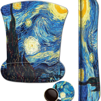 Mouse Pad with Wrist Support and Keyboard Wrist Rest Pad Set,Ergonomic Mouse Pads for Computers Laptop,Non-Slip Comfortable Mousepad W/Raised Memory Foam for Easy Typing & Pain Relief (Starry Night)