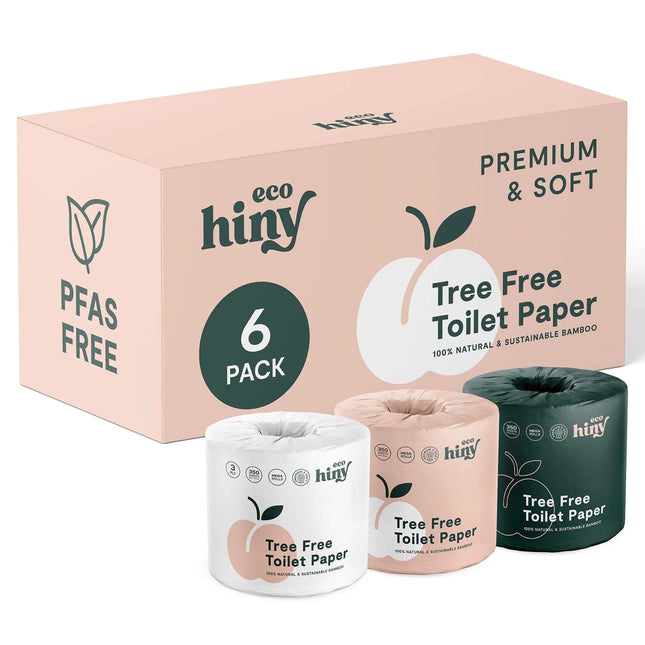 Premium & Soft Bamboo Toilet Paper | 6 Mega Rolls, 3 PLY & 350 Sheets | Tree Free Toilet Tissues | Plastic Free Packaging Packaging