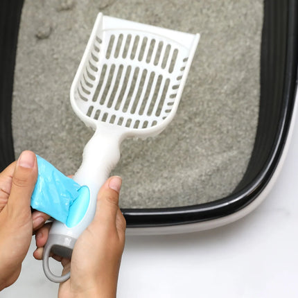 Deluxe 2-In-1 Plastic Cat Litter Scoop with Built-In Waste Bag Dispenser in Handle, 15 Fresh Scent Disposable Waste Bags Included, Assorted Colors