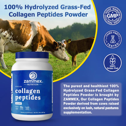 Collagen Peptides Powder, Unflavored Hydrolyzed Collagen Protein, Grass-Fed, Paleo & Keto, Non-Gmo, 90 Servings