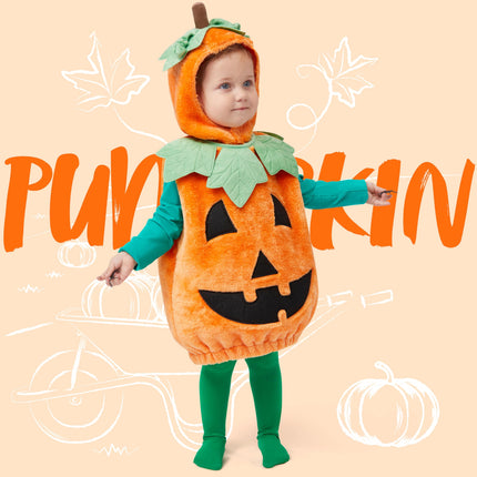 Halloween Pumpkin Costume for Infant, Pumpkin Costume with Plush Green Leaves, Halloween Party Dress up Costume 18-24 Months