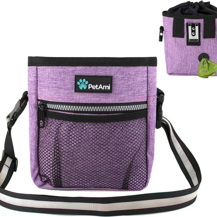 Dog Treat Pouch, Pet Treat Pouch for Training, Dog Walking Bag Holder for Kibbles, Pet Food Toy, Dog Trainer Essentials Supplies, Poop Bag Dispenser, 3 Ways to Wear (Purple)