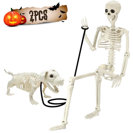 2Pcs Skeleton and Dog Skeleton Halloween Decorations Posable Skeletons Halloween Decorations Indoor Outdoor