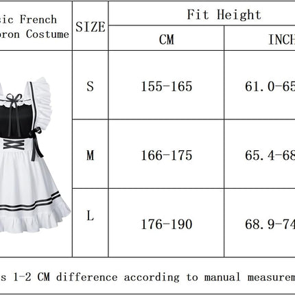 Classic French Maid Costume Apron Fancy Dress Cosplay Outfit Headwear Gloves Socks Set