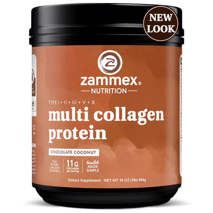 Multi Collagen Peptides Powder 16Oz, Hydrolyzed Collagen Protein Powder Collagen Types I,II,III,V,X, Chocolate &Coconut Flavor, 41 Servings