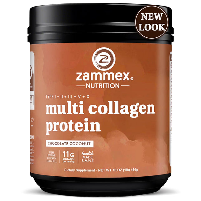 Multi Collagen Peptides Powder 16Oz, Hydrolyzed Collagen Protein Powder Collagen Types I,II,III,V,X, Chocolate &Coconut Flavor, 41 Servings