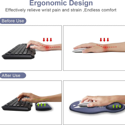 Keyboard Mouse Pad Wrist Rest, Gel Ergonomic Wrist Rest Support Mousepads,Non Slip Rubber Base Wrist Support with Memory Foam for Laptop Computer Home Office Work, Durable Comfortable,Cute Cat
