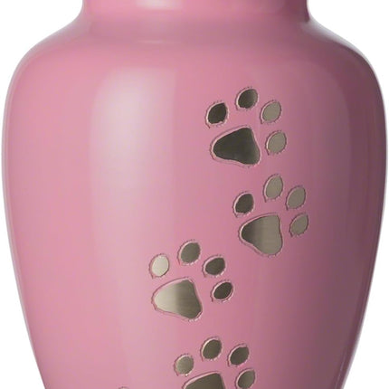 Ottillie Paws Legacy Series Pet Urn for Dogs, Handmade Aluminum Memorial Cremation Urn (Large - Pets up to 115 Lbs, Ardent Pink, Vertical Pewter Paws)