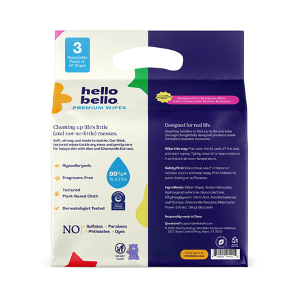 Premium Fragrance-Free Baby Wipes, 3 Flip-Top Pouches (180 Total Wipes)