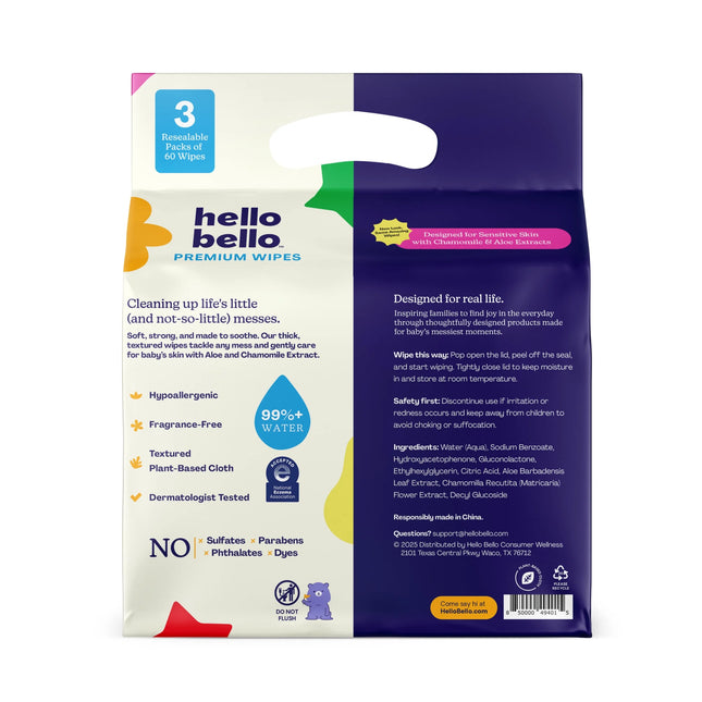 Premium Fragrance-Free Baby Wipes, 3 Flip-Top Pouches (180 Total Wipes)