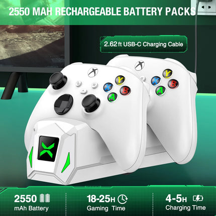 Xbox Controller Charger Station with 2 X5520Mwh Rechargeable Battery Pack for Xbox Series X|S, Xbox One, One S, One X & Elite Controllers