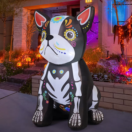 Halloween Inflatables 5 FT Halloween Dog Inflatable with LED Lights, Halloween Blow up Dog Inflatable Skeleton Bulldog, Outdoor Halloween Decorations Skeleton Dog Blow up for Halloween Holiday