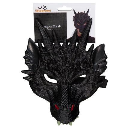 Dragon Mask Costume Accessory for Adults, Black, Halloween by