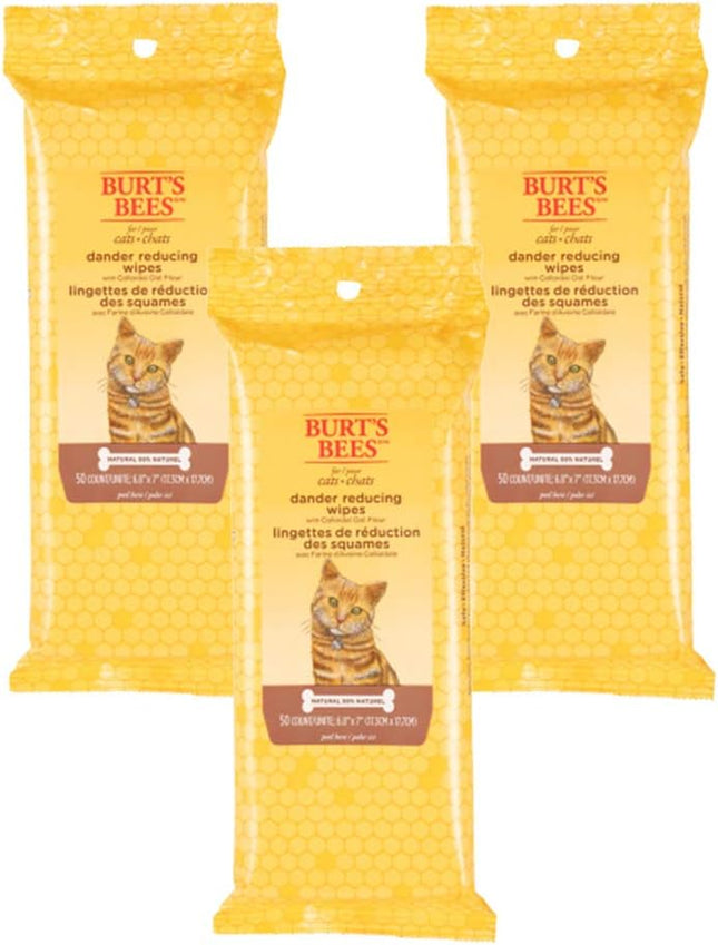 Cat Dander Remover Wipes, Colloidal Oat Flour and Aloe to Soothe Dry Skin and Reduce Flaking, Unscented Grooming Cloths for Cats and Kittens, 50 Count - 3 Pack