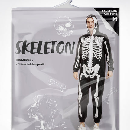 Skeleton Costume for Men, Adult Skeleton Halloween Costume Zip-Up Hooded Jumpsuit Pajama for Party Cosplay and Themed Dress up XXL