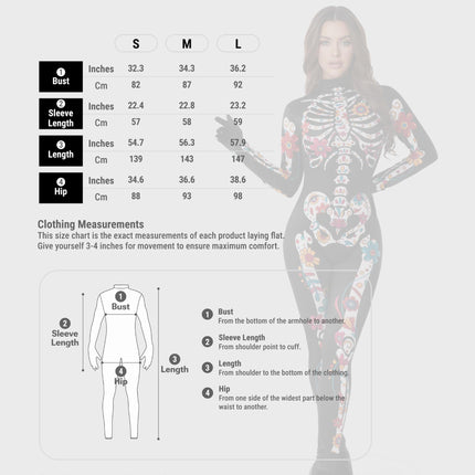 Floral Skeleton Costume for Womens, Skeleton Bone Bodysuit Halloween Costumes for Adult Halloween Party Fancy Dress-Up