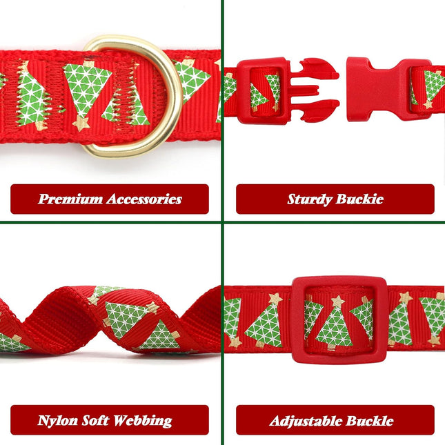 Christmas Dog Collar with Bow Tie - Adjustable Festival Green Tree Collar for Medium Dogs