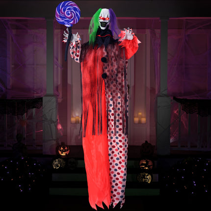 53" Halloween Animated Hanging Scary Clown Decorations Outdoor,Sound Activated Screaming & Waving Arms,Red Glowing Light up Eyes,Outdoor Halloween Prop for Yard Lawn Haunted House