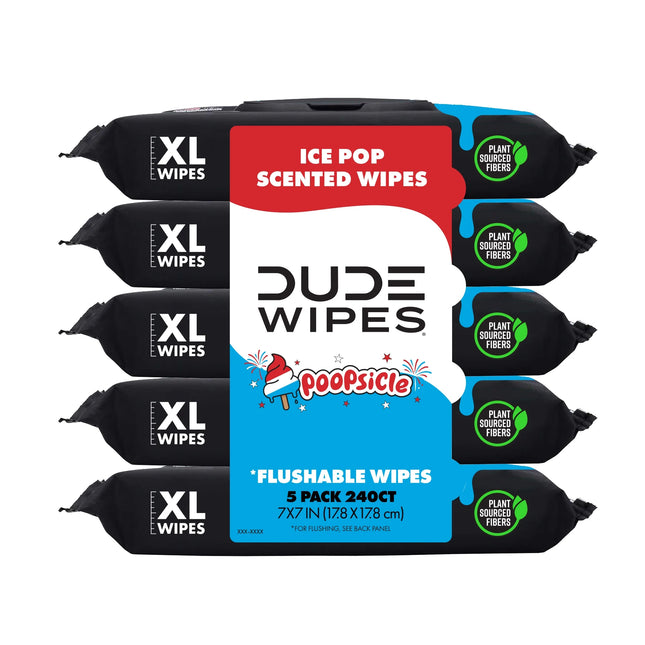 Poopsicle, Ice Pop Scented Extra Large Flushable Wipes, 48 Count, 5 Pack (240 Total)