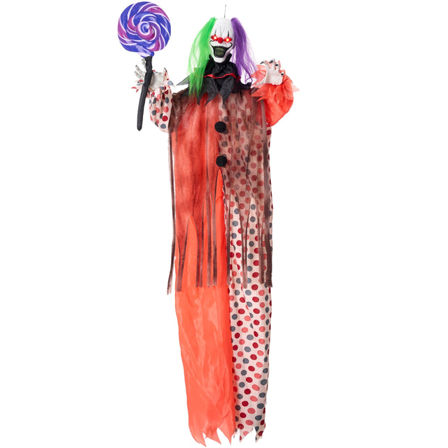 53" Halloween Animated Hanging Scary Clown Decorations Outdoor,Sound Activated Screaming & Waving Arms,Red Glowing Light up Eyes,Outdoor Halloween Prop for Yard Lawn Haunted House