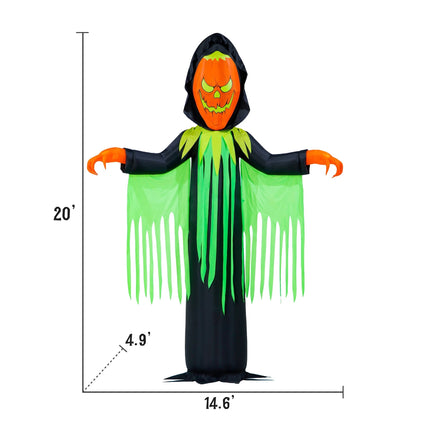 Inferno Pumpkin Reaper Airblown Yard Inflatable, Orange/Green/Black, 20', Halloween by