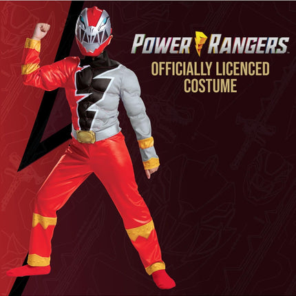 Red Ranger Muscle Costume for Kids, Official Power Rangers Dino Fury Outfit with Mask, Child Size Small (4-6)