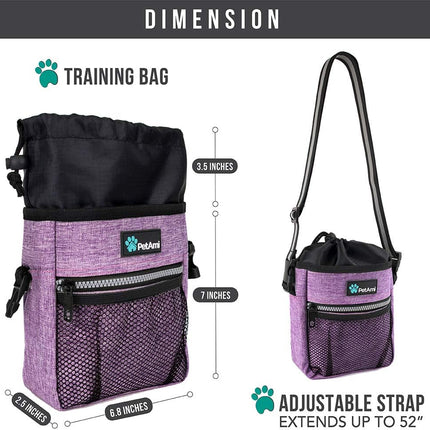 Dog Treat Pouch, Pet Treat Pouch for Training, Dog Walking Bag Holder for Kibbles, Pet Food Toy, Dog Trainer Essentials Supplies, Poop Bag Dispenser, 3 Ways to Wear (Purple)