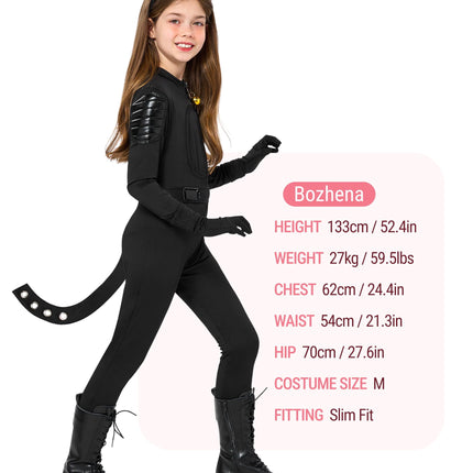 Black Cat Costume for Girls, Kids Cat Outfit Set with Tail, Child Black Cat Halloween Costume for Cosplay Party