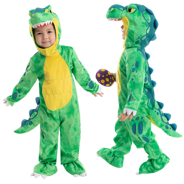 T-Rex Costume for Baby, Dinosaur Costumes Jumpsuit W/Egg Toys for Toddler and Kids Halloween Party Dress-Up 2 5 7 Years