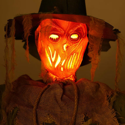 6.5FT Swiping Scarecrow Animatronic | Halloween Decoration with Moving Arm, Glowing Eyes, Fire Light Effects and Creepy Phrases