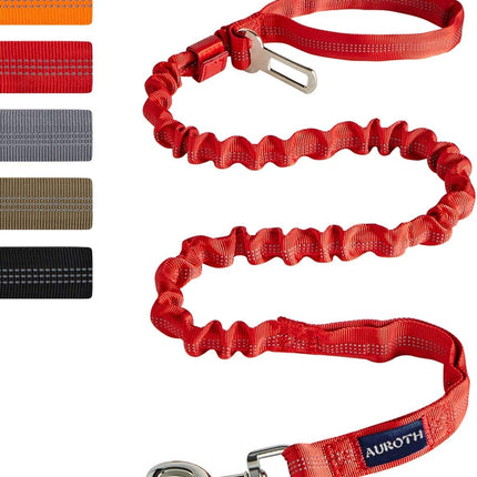Heavy Duty Bungee Dog Leash for Large Breeds - 6FT with 2 Padded Handles, Shock Absorption, No Pull Training, Red
