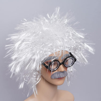 Old Man Costume Set Mad Scientist Wig Glasses Mustache Eyebrows for Dressing up Grandpa Costume Halloween Party Cosplay Set