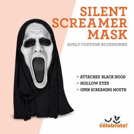Silent Screamer Mask Costume Accessory for Adults, Black and White, Halloween by