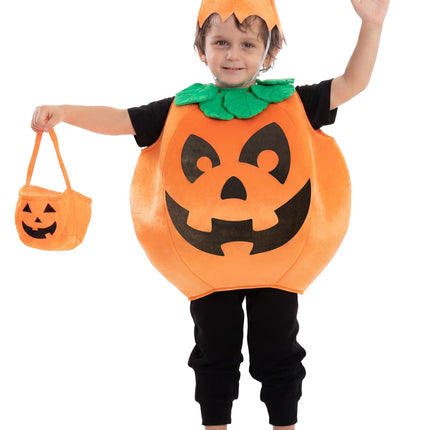 Child Pumpkin Costume with Toy Basket for Kids Toddler Halloween Dress up Pumpkin Themed Party Role Play Cosplay