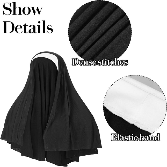 Nun Headpiece Costume, Elegant Nun Habit Cap Costume Accessory for Women, Nuns Veil Costumes for Halloween Cosplay Party, Nuns Headpiece Accessories (Black and White)