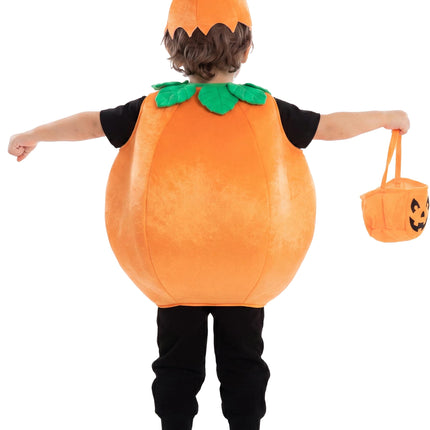 Child Pumpkin Costume with Toy Basket for Kids Toddler Halloween Dress up Pumpkin Themed Party Role Play Cosplay