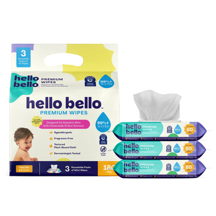 Premium Fragrance-Free Baby Wipes, 3 Flip-Top Pouches (180 Total Wipes)