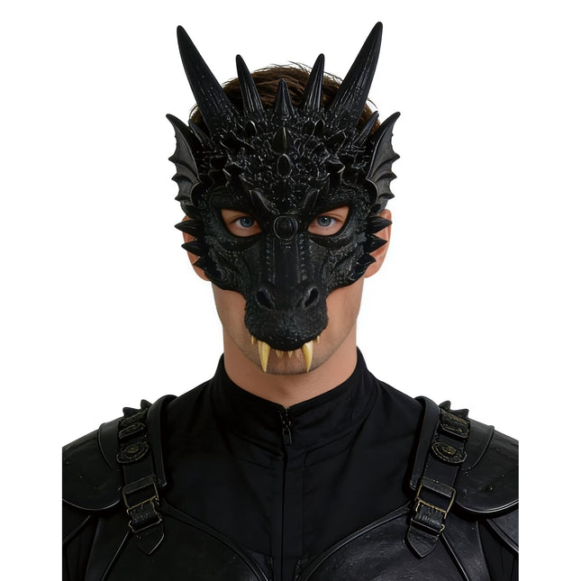 Dragon Mask Costume Accessory for Adults, Black, Halloween by