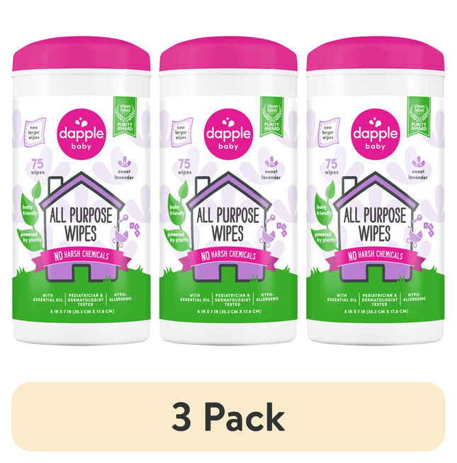 (3 Pack)  Baby All-Purpose Cleaning Wipes with Lavender Scent - 75 Plant-Based Wipes