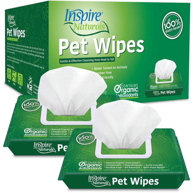 Inspire Naturals Pet Wipes 100% Natural Plant Based with Organic Antioxidants, Dog Wipes Cleaning Deodorizing Cat Wipes | Dog Ba