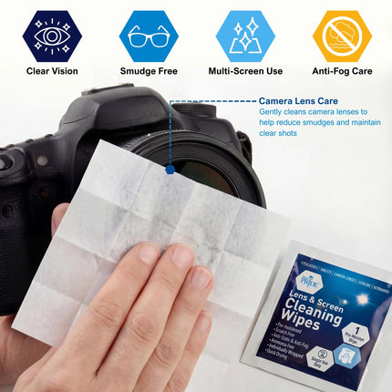 MED PRIDE Anti-Fog Lens Wipes & Screen Wipes – 200 Count Premoistened, Anti-Static, Quick-Dry Lens & Screen Cleaner Wipes for Eyeglasses & Electronics