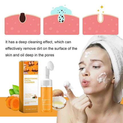 Turmeric Wash and Care Two Piece Set, Turmeric Soap & Face Wash with Brush, Foaming Mousse Facial Deep Cleansing Exfoliating for Face & Body Skin Care (2,2Set)