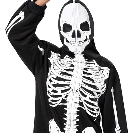 Skeleton Costume for Men, Adult Skeleton Halloween Costume Zip-Up Hooded Jumpsuit Pajama for Party Cosplay and Themed Dress up XXL
