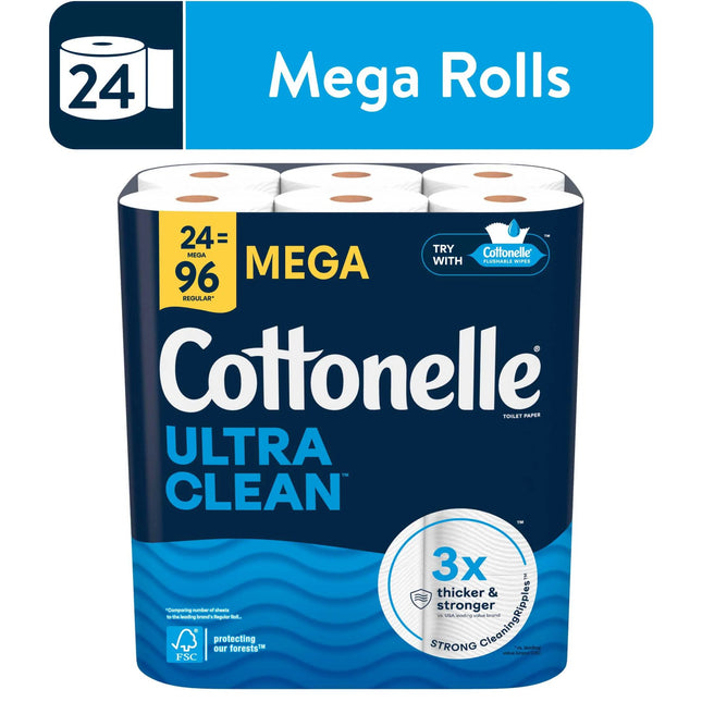 Ultra Clean Toilet Paper, Strong Toilet Tissue, 24 Mega Rolls