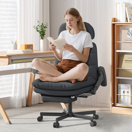 Ergonomic Reclining Office Chair with Footrest, Adjustable Swivel Base, Headrest, Lumbar Support, Black