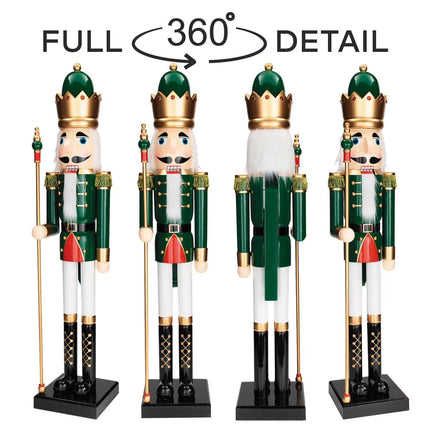 Large Classic Green Wood Holiday Nutcracker with Scepter, 3 Ft