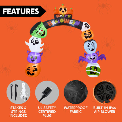 8 Ft Halloween Inflatable Pumpkin Archway Outdoor Decoration,Blow up Arch Decor for Yard with Build-In LED Lights for Yard,Garden & Party